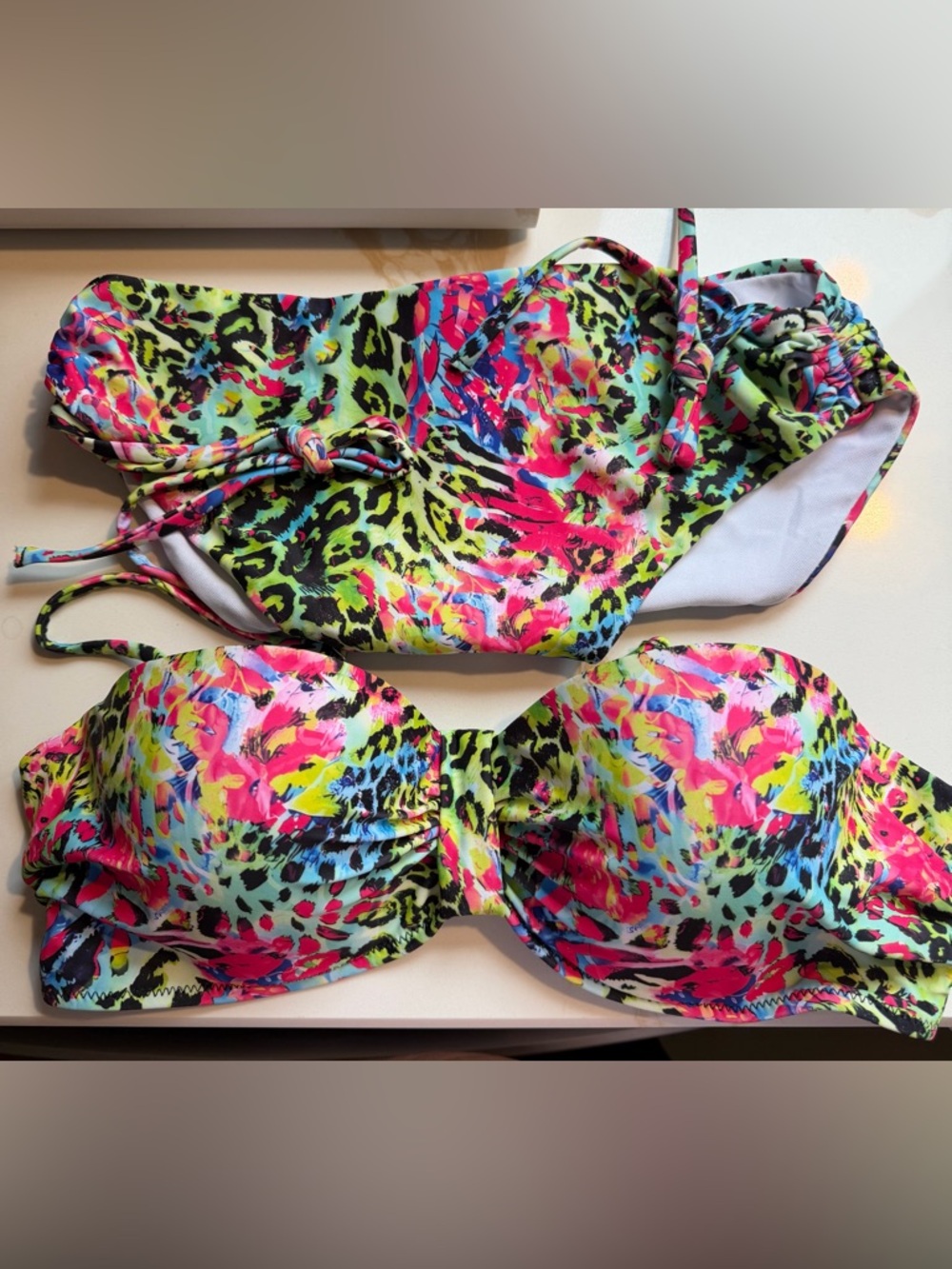 Vibrant Tropical Animal Print Bikini top with removable straps. Never worn